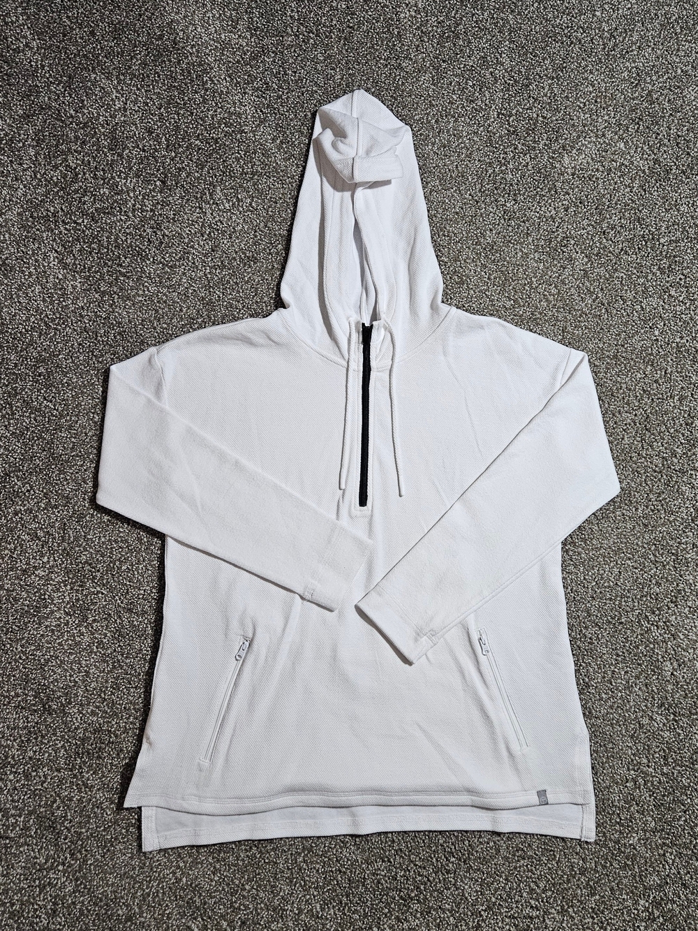 T by Talbots Hoodie Sweatshirt Womens Size M White Waffle Knit 1/4 Zip Pullover